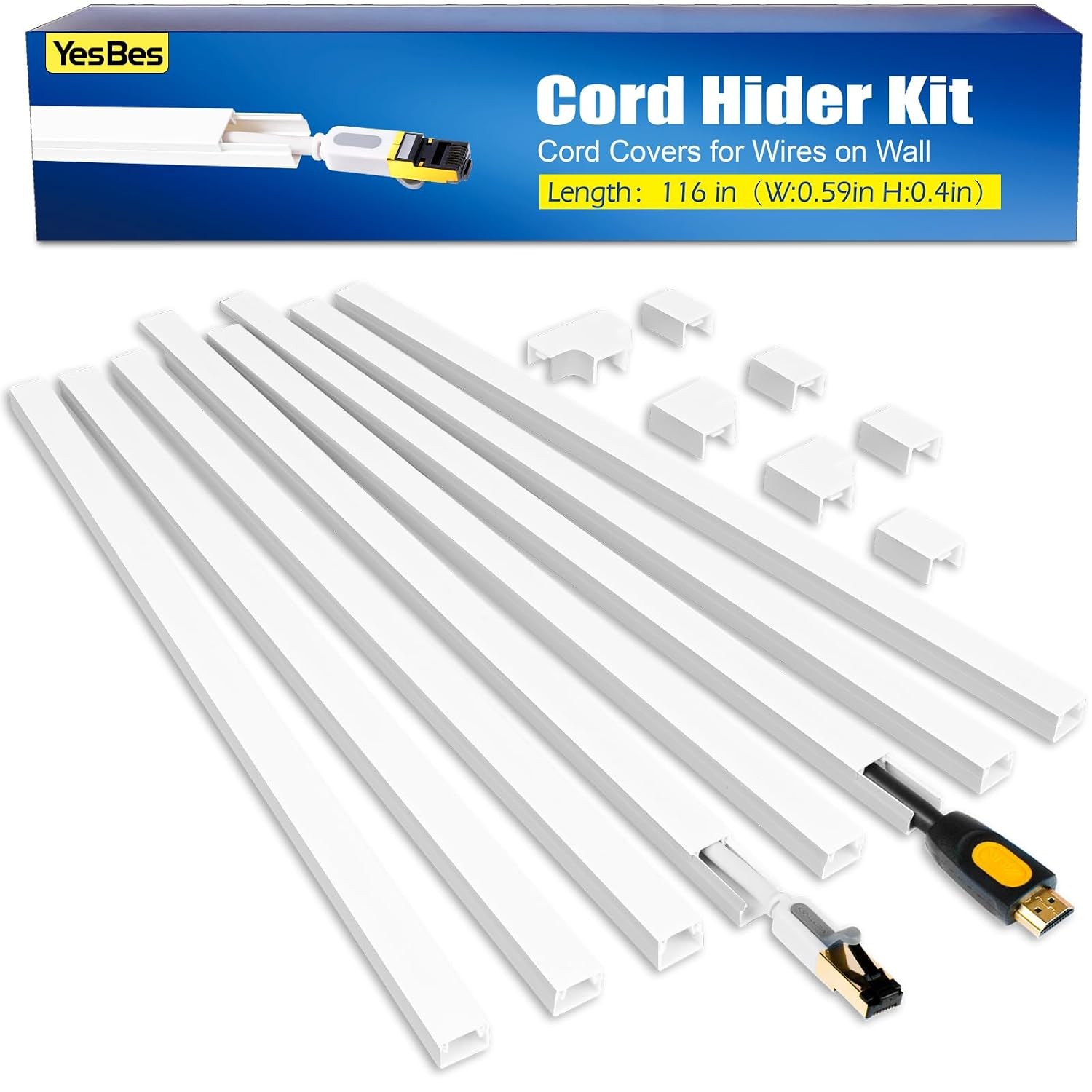 116in Cord Hider Kit for Wall Cord Covers Wire Concealer Organizer and