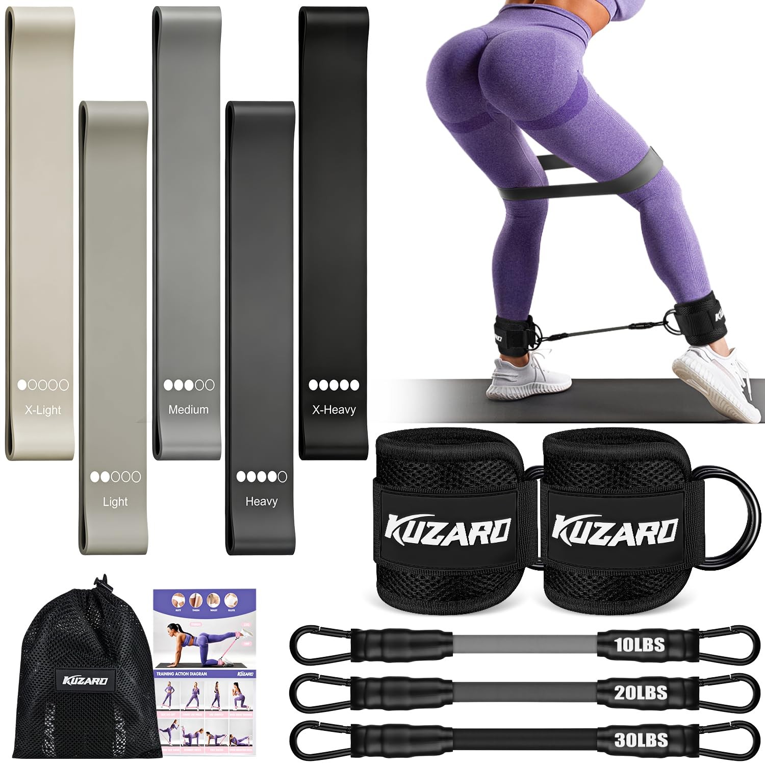 Ankle Resistance Bands with Cuffs, Set for Working Black