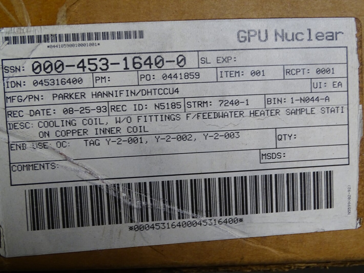 Parker Hannifin Copper CounterFlow Chiller Coil , DHTC-CU-4