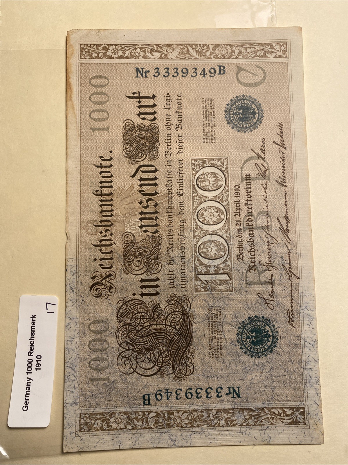 Germany 1910 1000 Marks ( Pictured Is The Note You Will Receive) Free Shipping