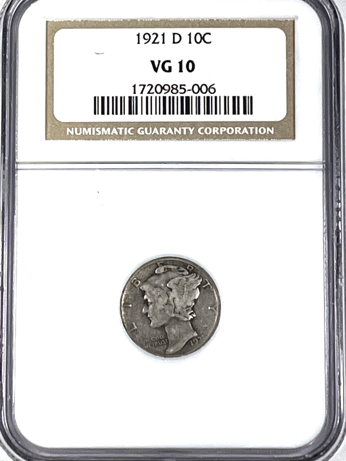 1921-D Mercury Dime : NGC VG10