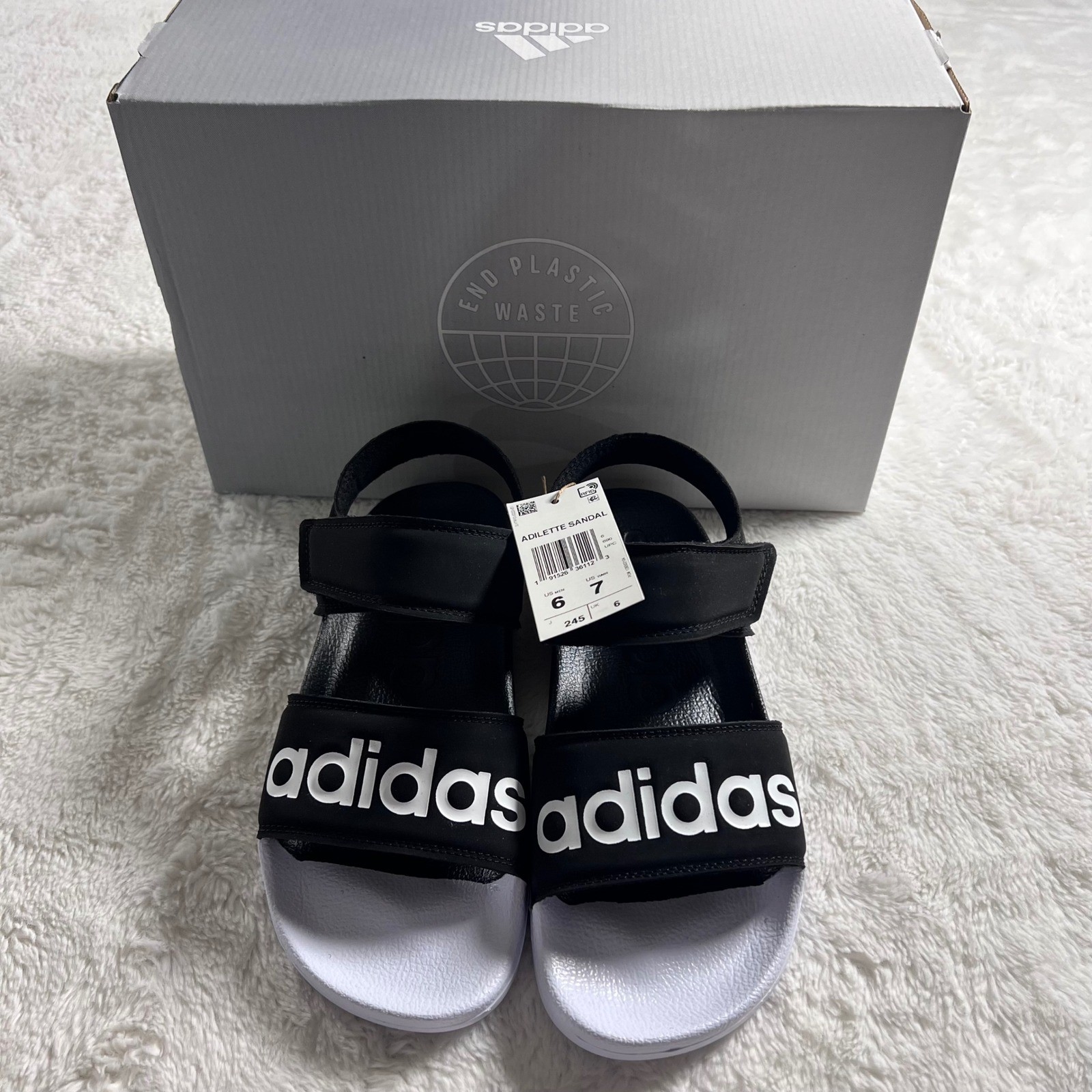 Adidas Adilette Sandal Black White Size Mens 6 Womens 7 GZ5337 New With Box