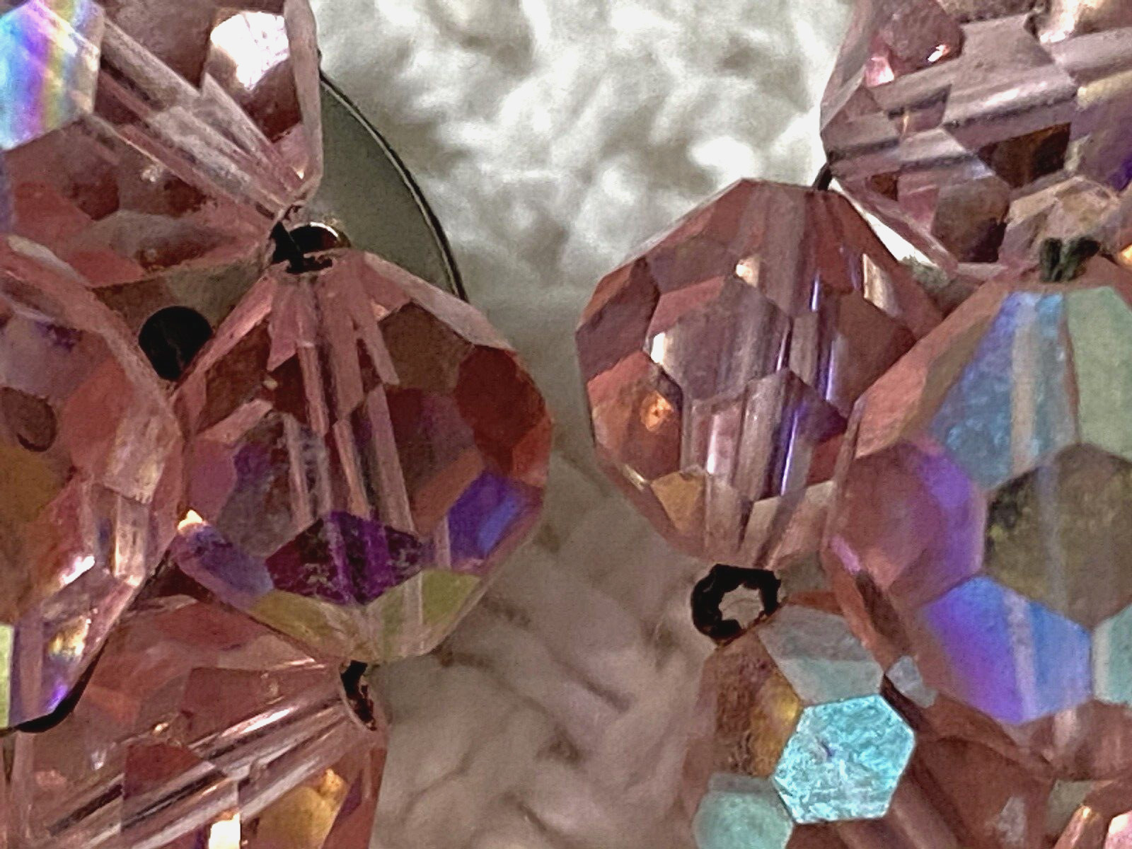 Vintage Pink Aurora Borealis Bead Cluster Earrings