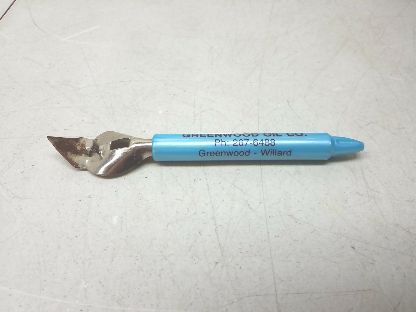 Greenwood Oil Company Can Bottle Opener Willard Wisconsin Vintage Advertising