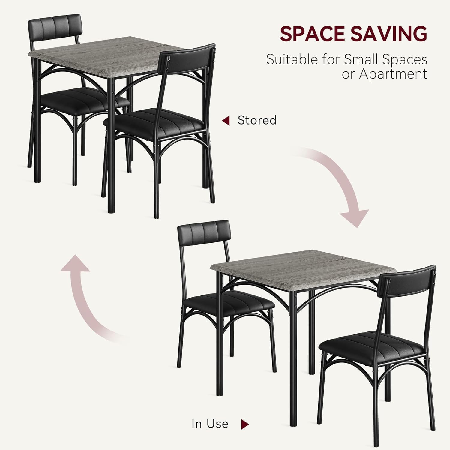 Rustic Dining Table Set for 2,Square Table with Upholstered Chairs for Apartment