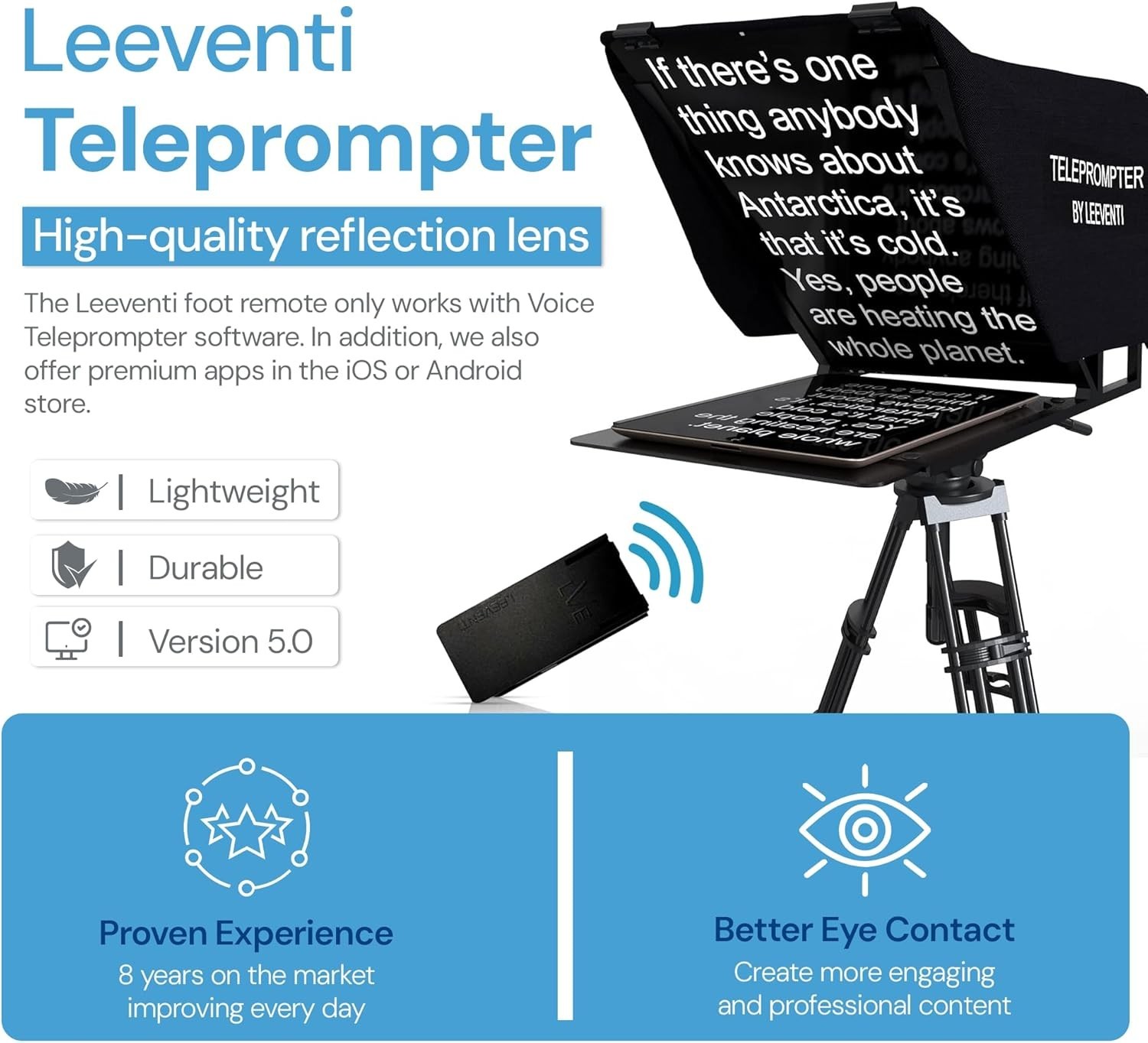 Teleprompter 5.0 with Foot Remote - Convenient for iPad, Tablet & Smartphone Use