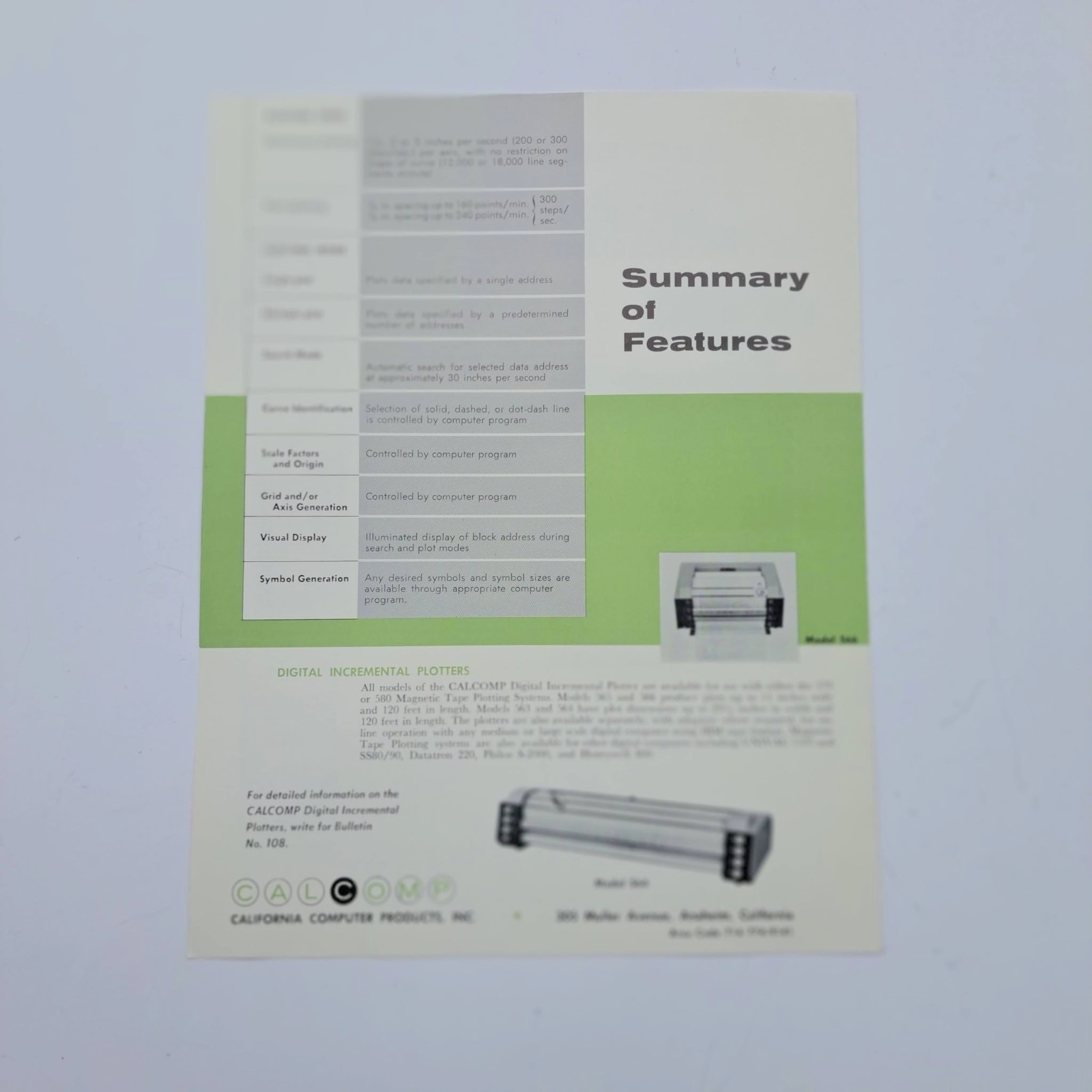 Vintage CALCOMP Magnetic Tape Plotting Systems Bulletin Brochure