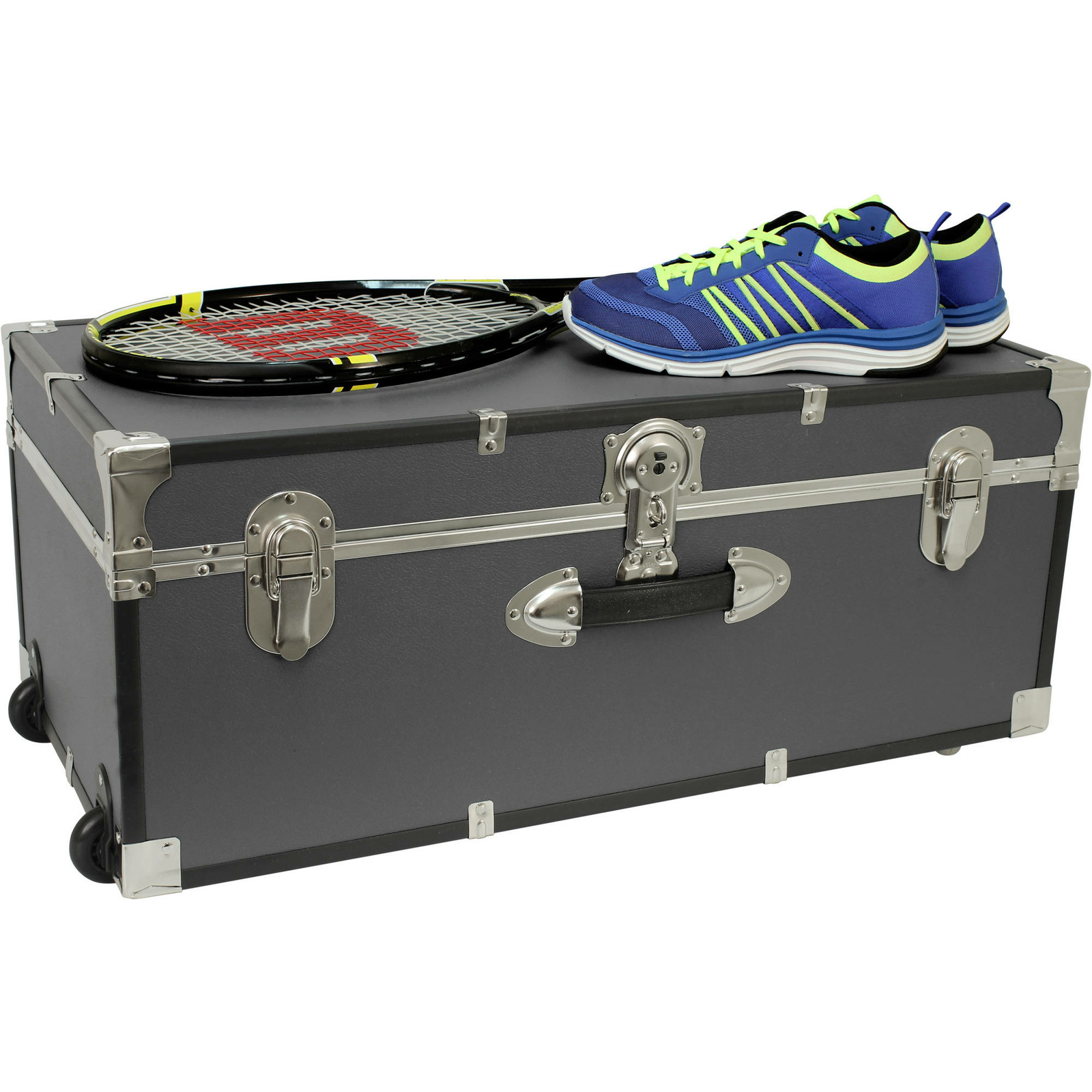 Gray Grey Footlocker Trunk with Wheels Storage Chest Travel Luggage College Dorm
