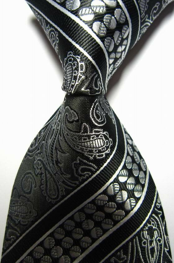 Hot! Classic Paisleys Black White JACQUARD WOVEN 100% Silk Men's Tie Necktie