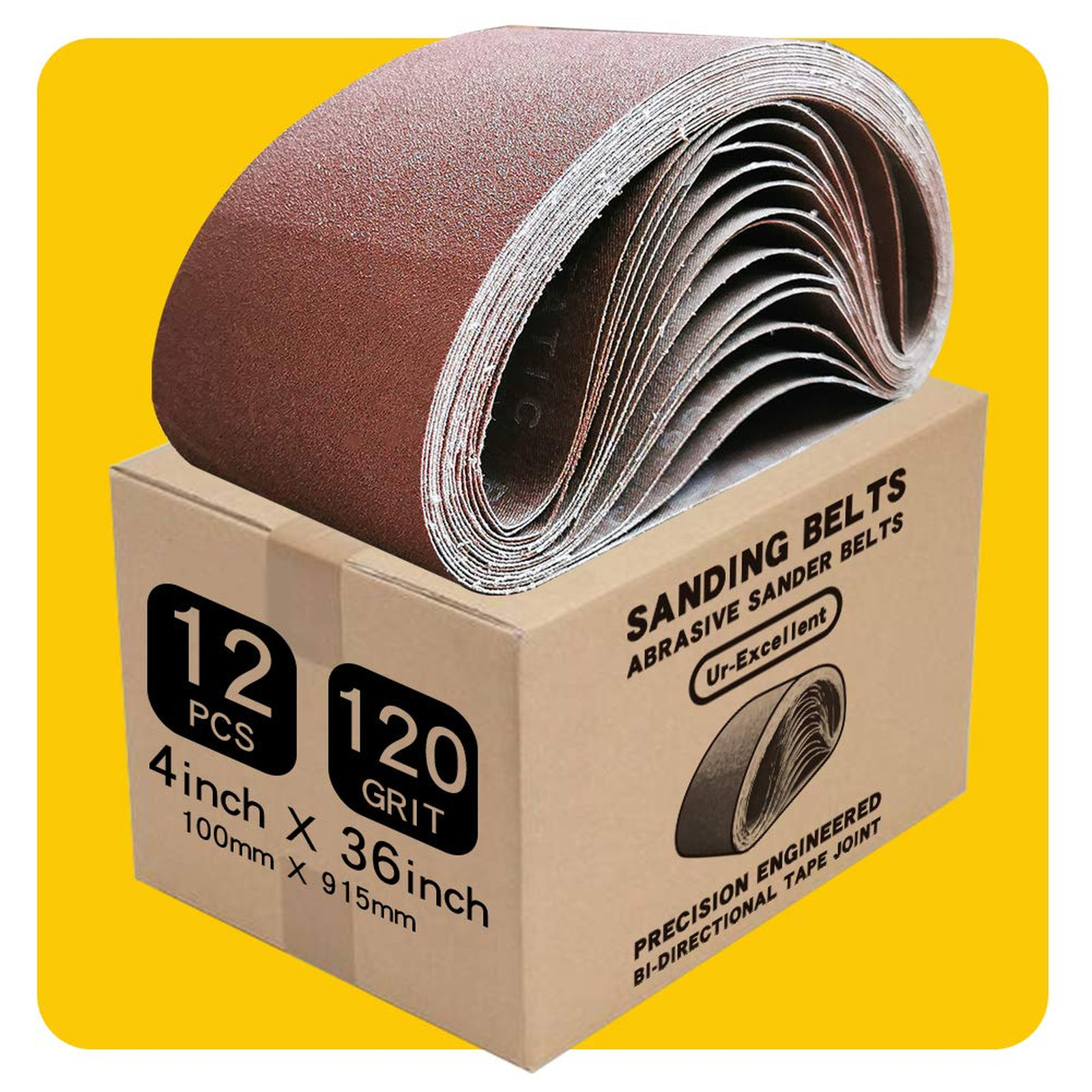 Sanding Belt 4x36 Inch 120 Grit Aluminum Oxide Pack of 12 for Wood Metal Plastic