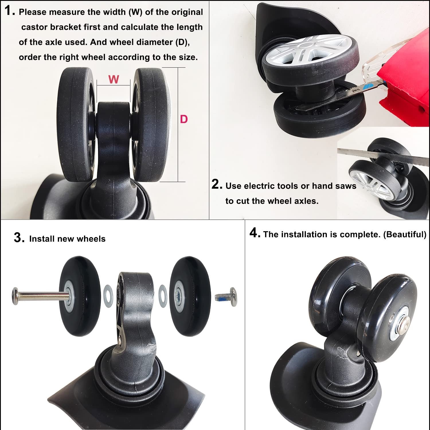Thickness 14mm Luggage Suitcase Replacement Wheels Mute Wear-Resistant Rubber...