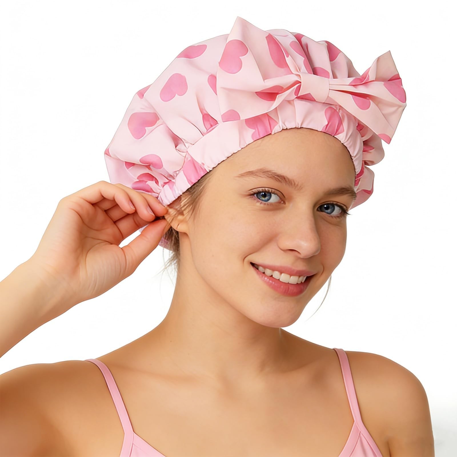 Shower Caps for Reusable Waterproof, Large Double Layer Satin Lined Hair Bath...