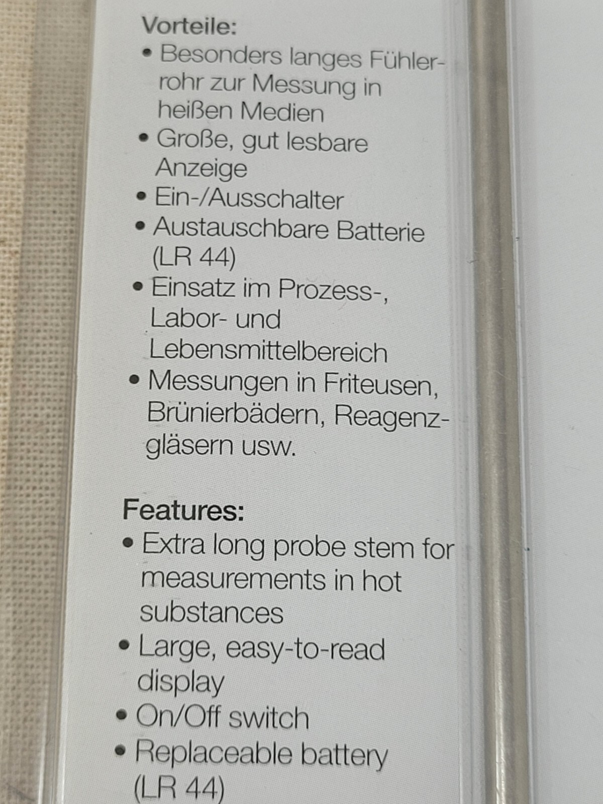 testo mini penetrating thermometer reads Celsius Only