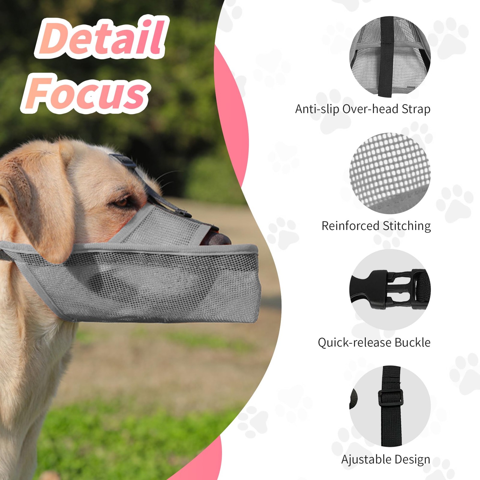 Soft Dog Muzzle for Small Medium Large Dogs Long Snout Breathable Air Mesh Dr...