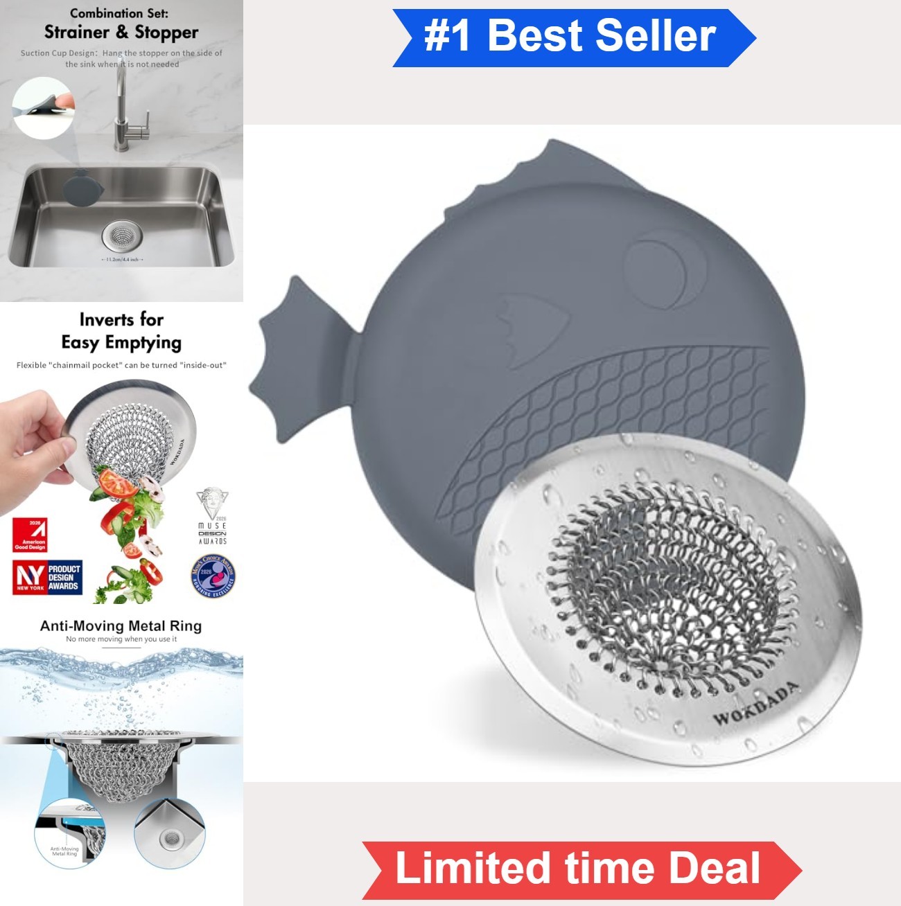 Sink Drain Strainer Stopper 304 Stainless Steel Mesh Anti-Slip Kitchen Sink