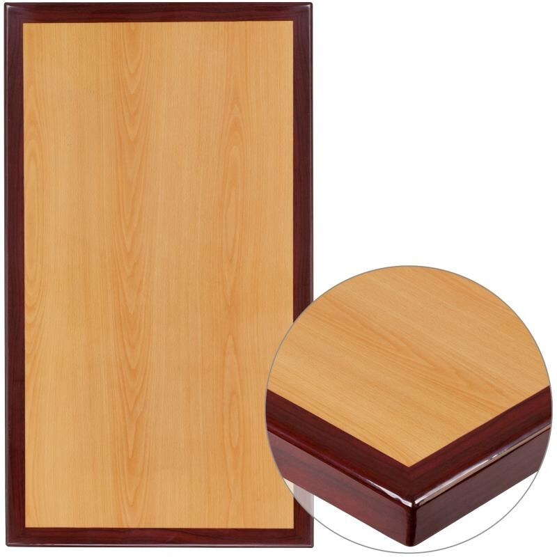 30" x 60'' Rectangular Resin Restaurant Table Top w/Two-Tone Cherry & Mahogany