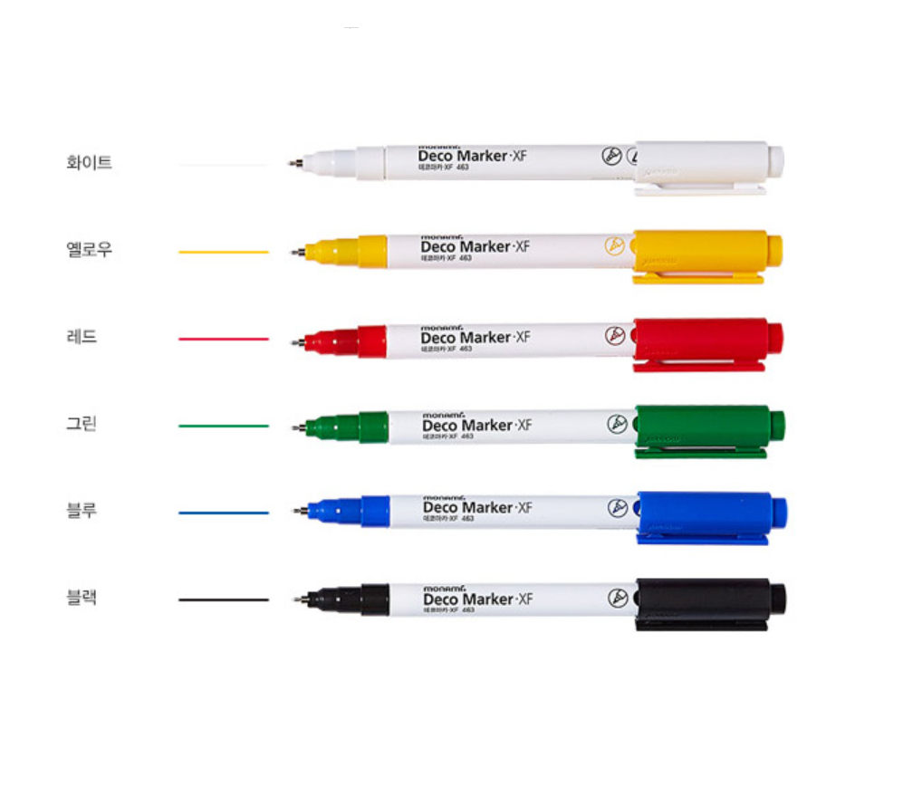 MONAMI Deco Marker 463 Water Based Marker 6pcs SET Basic / Fluorescent / Metal