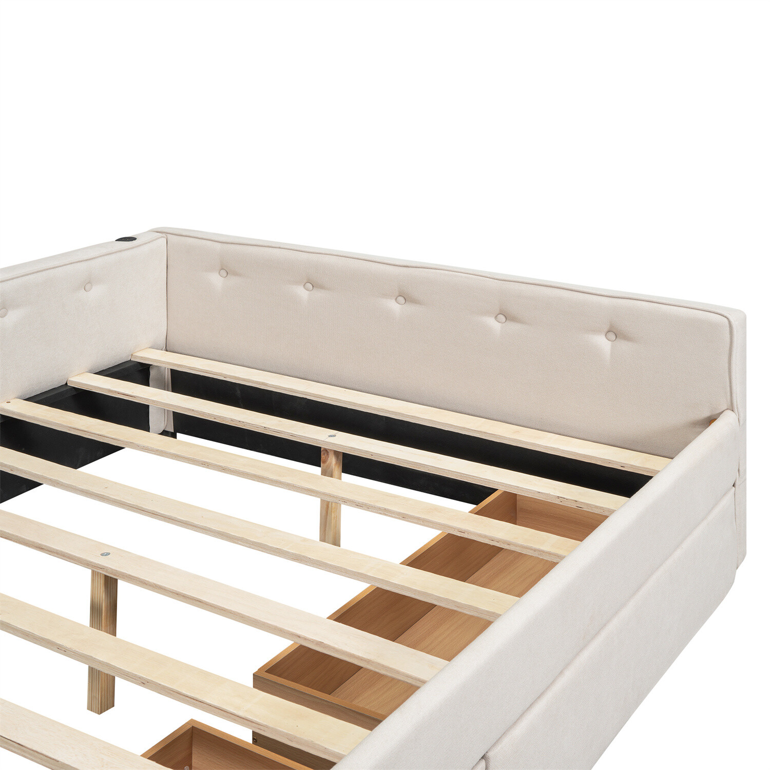 Full Size Daybed Upholstered Bed Frame Sofa Bed w/ USB Ports & 2 Drawer