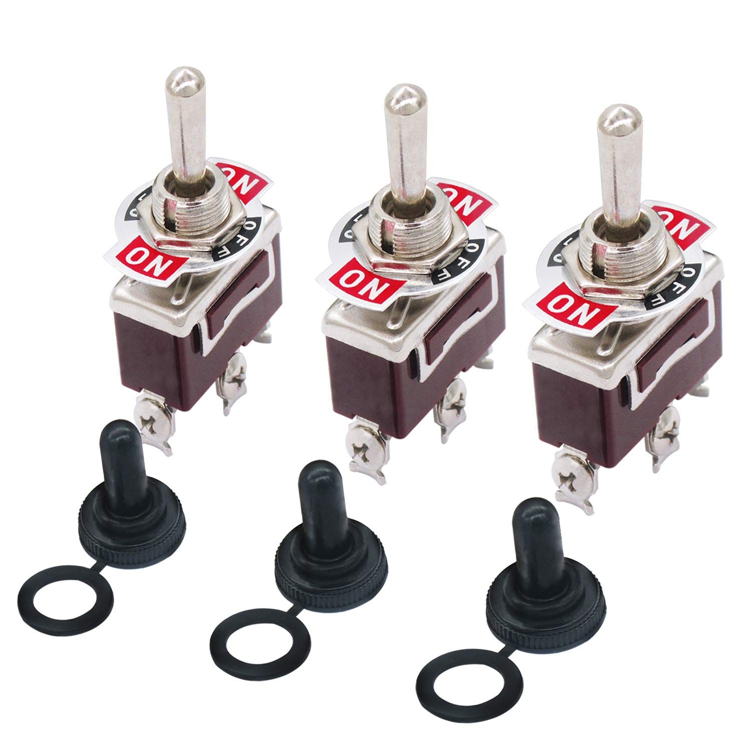 Taiss 3pcs Toggle Switch SPDT ON-Off-ON 3 Pin 3 Position Latching Switch Togg...