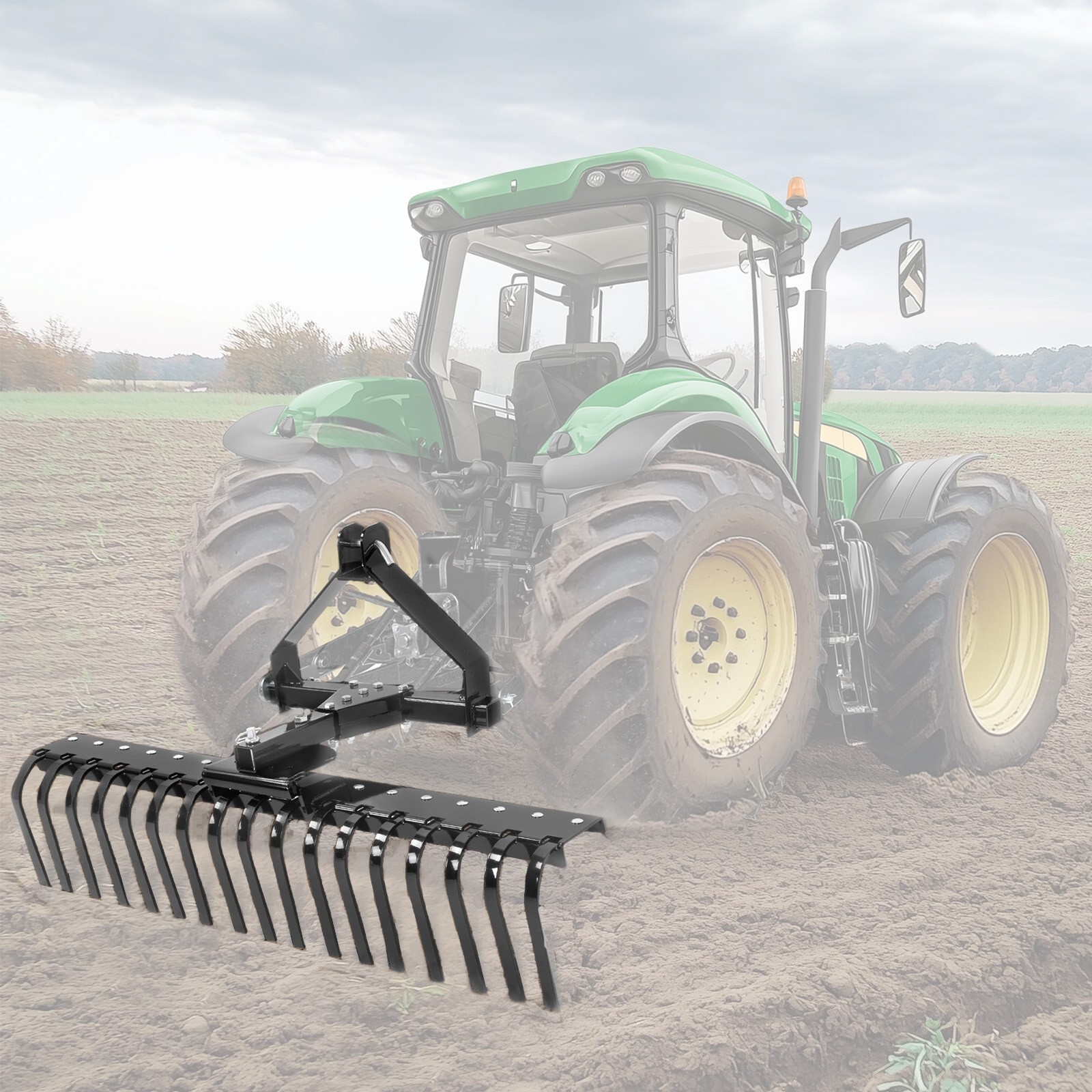 Class 0 Tractor 50" 3 Point Landscape Stone Rake Can For Soil Gravel Lawn