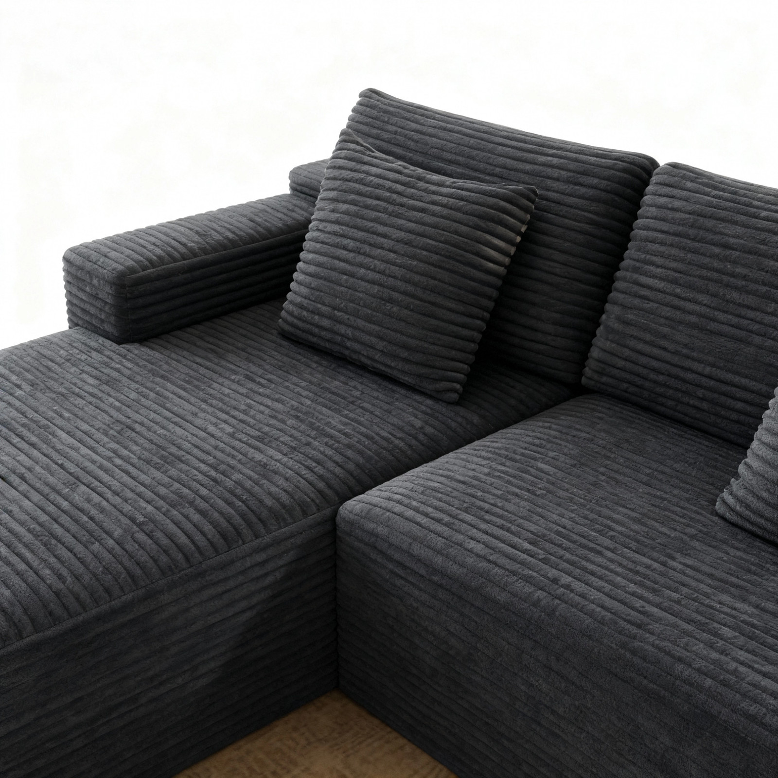Modular Sectional Sofa Plush Corduroy Fabric Grey No Assembly Required