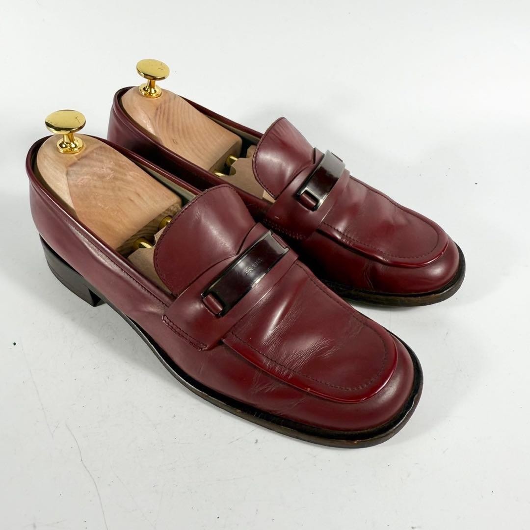 Prada Bit Loafer Square Logo Plate Leather Women's Size EU38/US8
