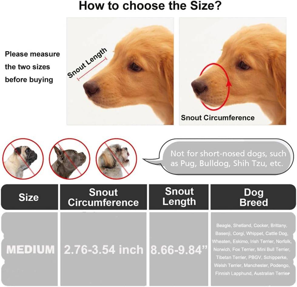 Dog Muzzle for Small Medium Sized Dogs - Adjustable Breathable Dog Basket Muzzle