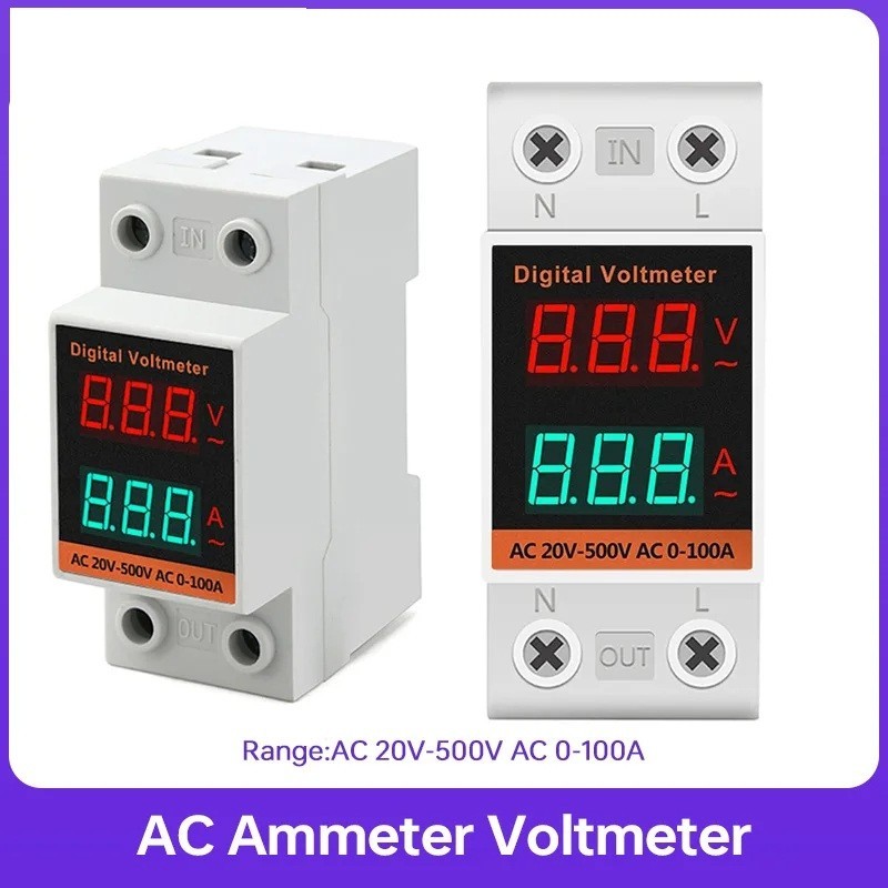 Dual Digital Voltmeter Ammeter YHC45-2042VA DIN Rail LCD AC220V 380V 60-500V