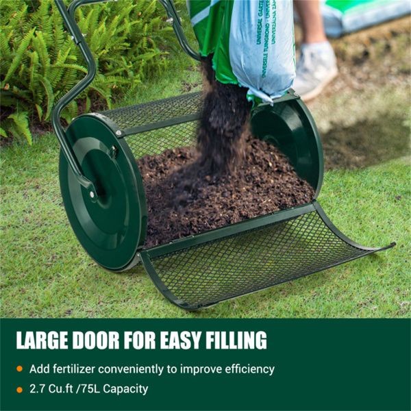 24-Inch Metal Mesh Compost Spreader 2.7 Cu.ft Large Capacity, Heavy-Duty Rust