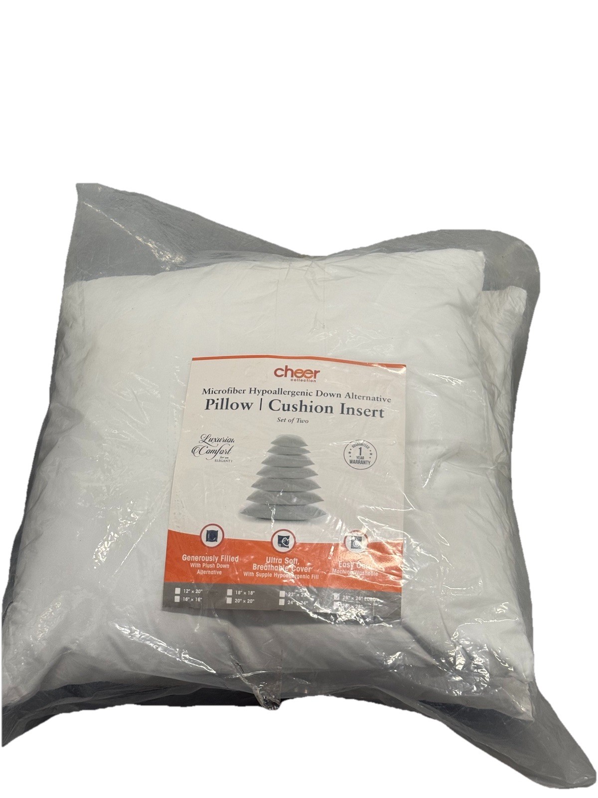 2 Cheer Collection Microfiber Allergenic Down Alternative PIllow Cushion Inserts