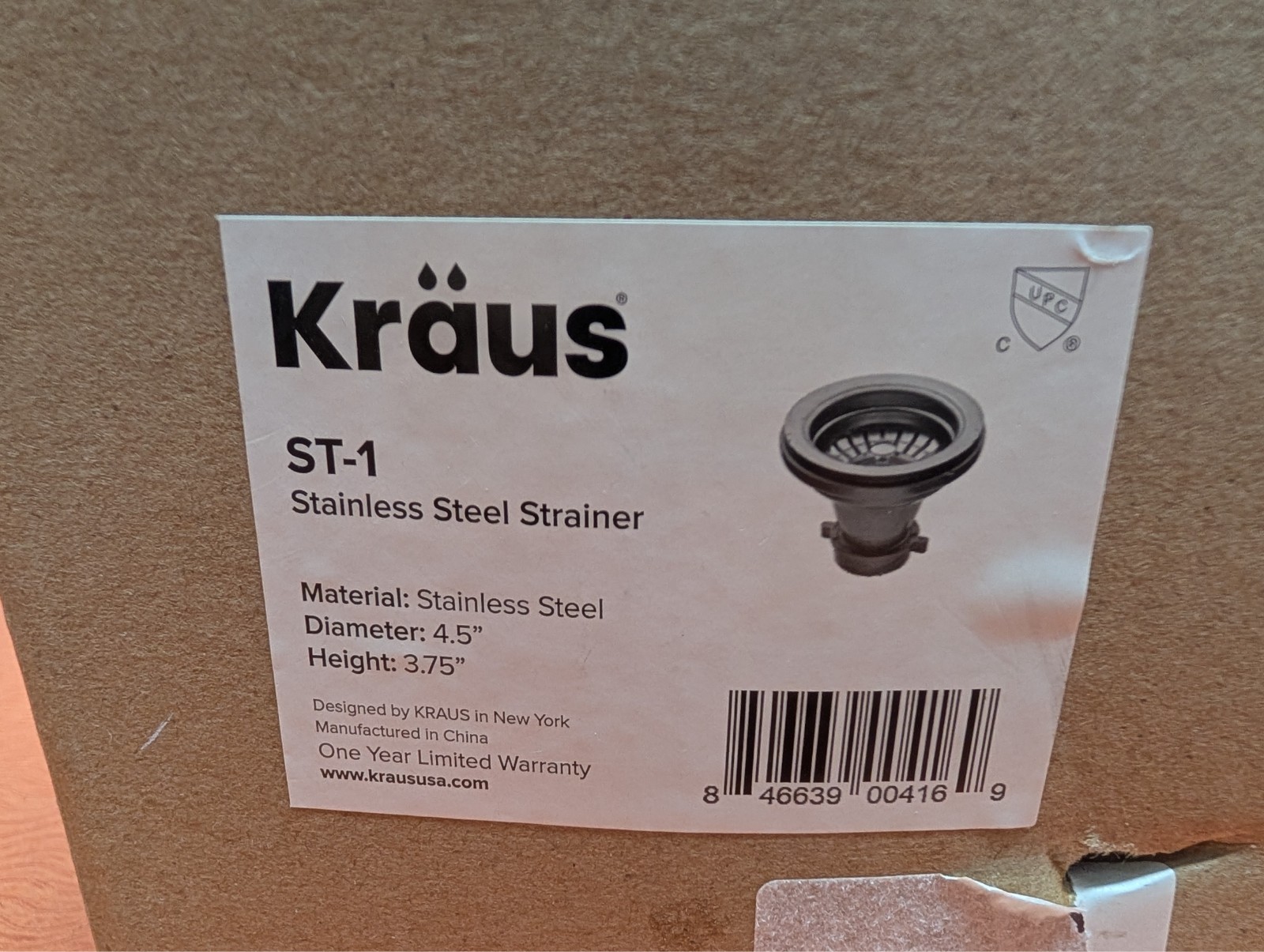 KRAUS ST-1 STAINLESS STEEL STRAINER NEW 4.5" DIAMETER,HEIGHT 3.75”