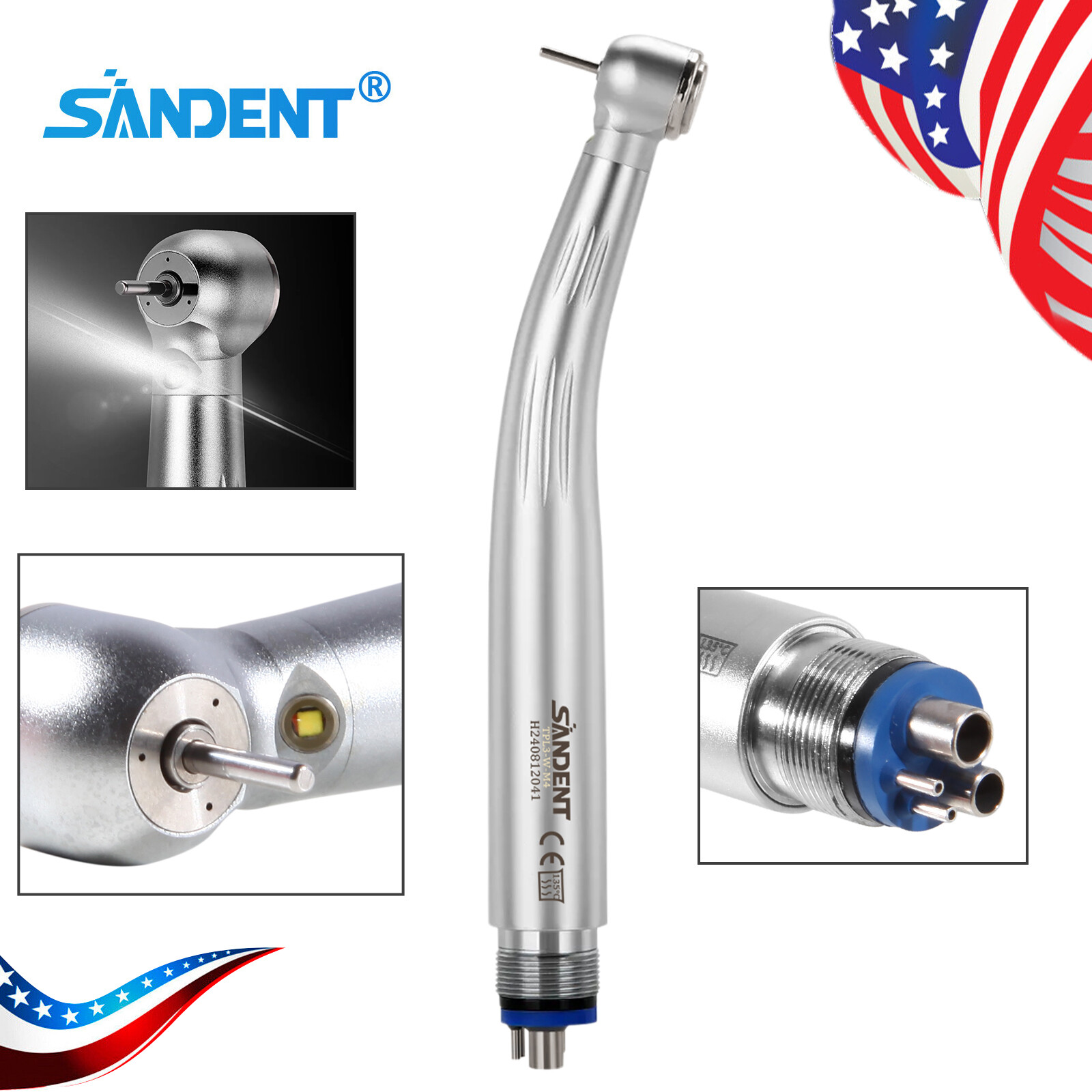 10 PCS SANDENT Dental E-Generator LED Optic High Speed Handpiece 4Hole Ceramic
