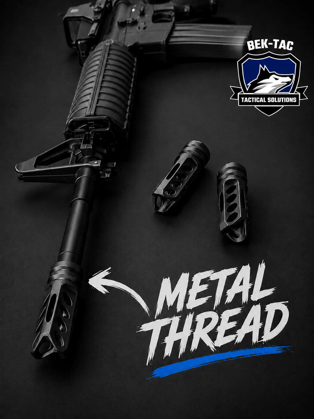 BEK-TAC Airsoft 14mm CCW Vented Flash Hider w/ Metal Thread Insert