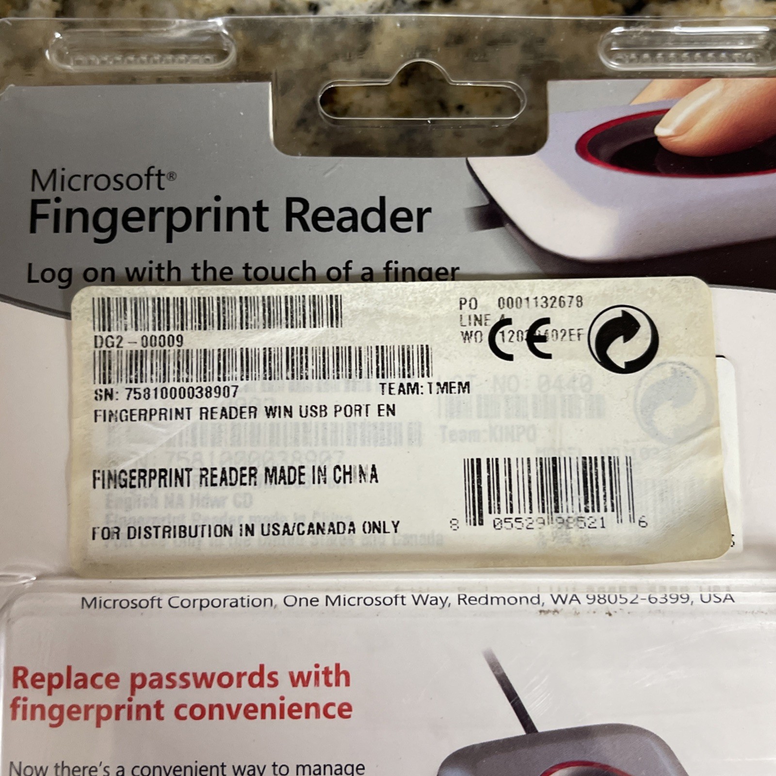 NEW SEALED Microsoft Fingerprint Reader Usb Model 1033 w/ CD and Manual
