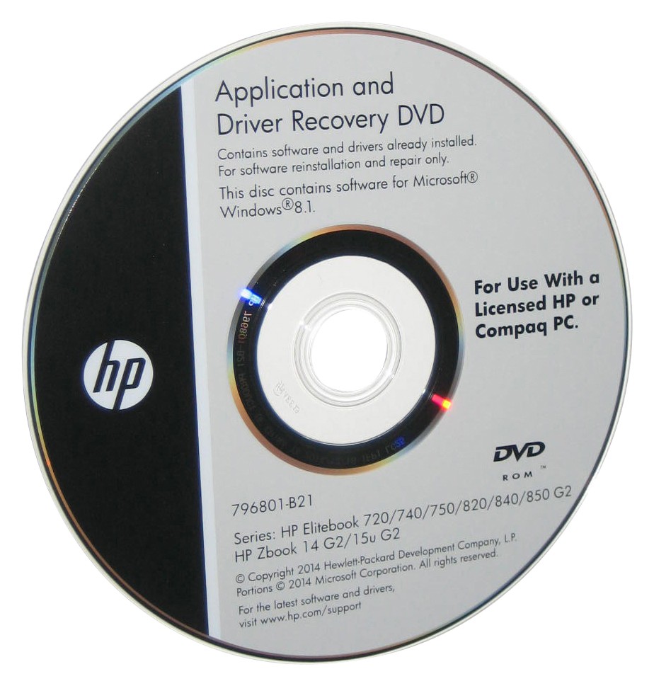 HP Windows 8.1 Application And Driver Recovery CD DVD 796801-B21