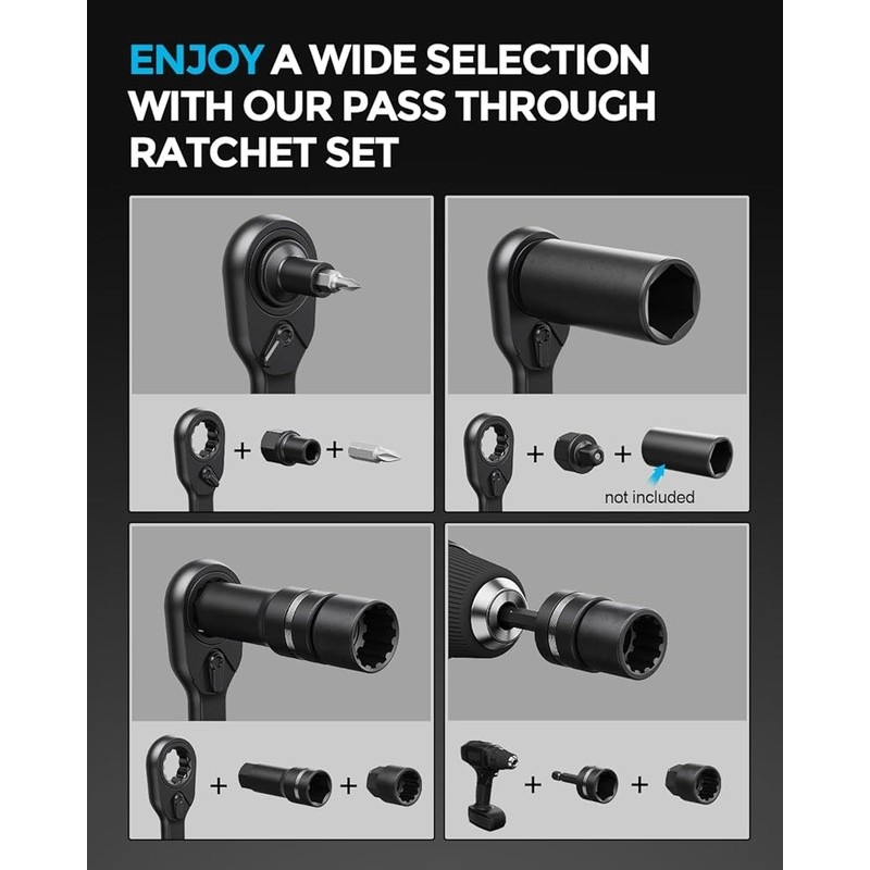 Pass-Through Socket Set Spline Ratchet Tool Kit 72-Tooth Metric SAE 48 Pieces US