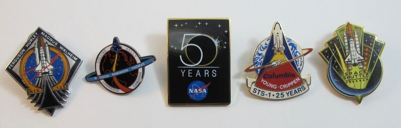 NASA Lot of 5 -Space Related Lapel Pin, 50 Years, STS 1 , Space Shuttle, STS-135