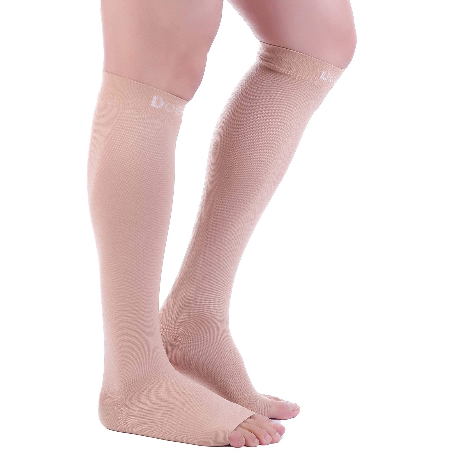 Doc Miller Open Toe Compression Socks for Women & Men Large Regular, Beige