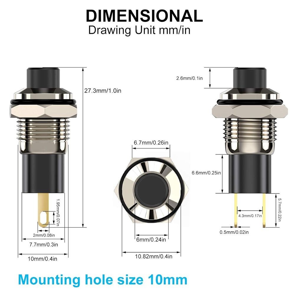 5x Push Button Self-Locking Mini Switches Latching 10mm Round DC24V 0.5A C480