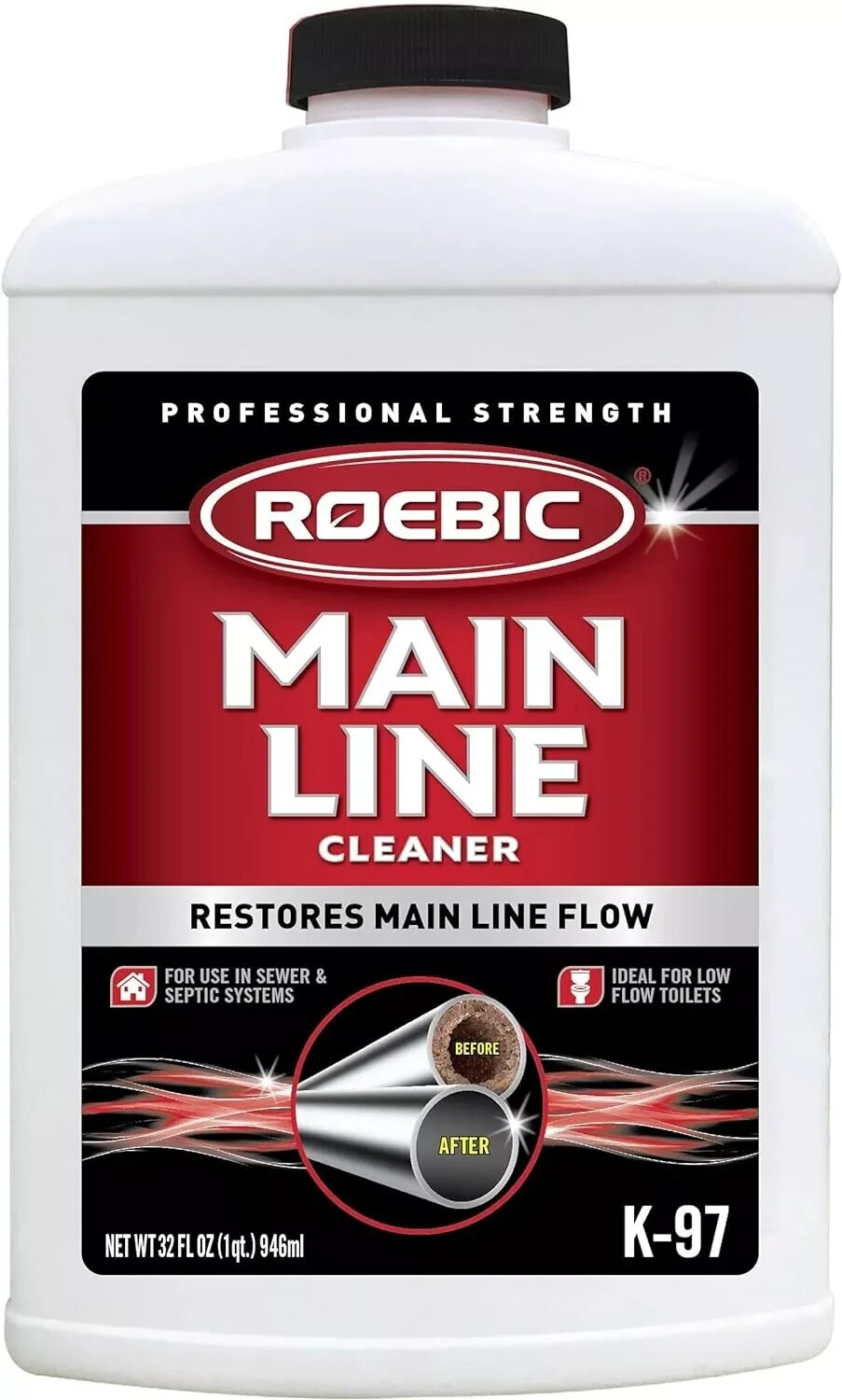 Main Line Cleaner - Exclusive Bacteria Digests Paper, Fats, and Grease in Sewer.