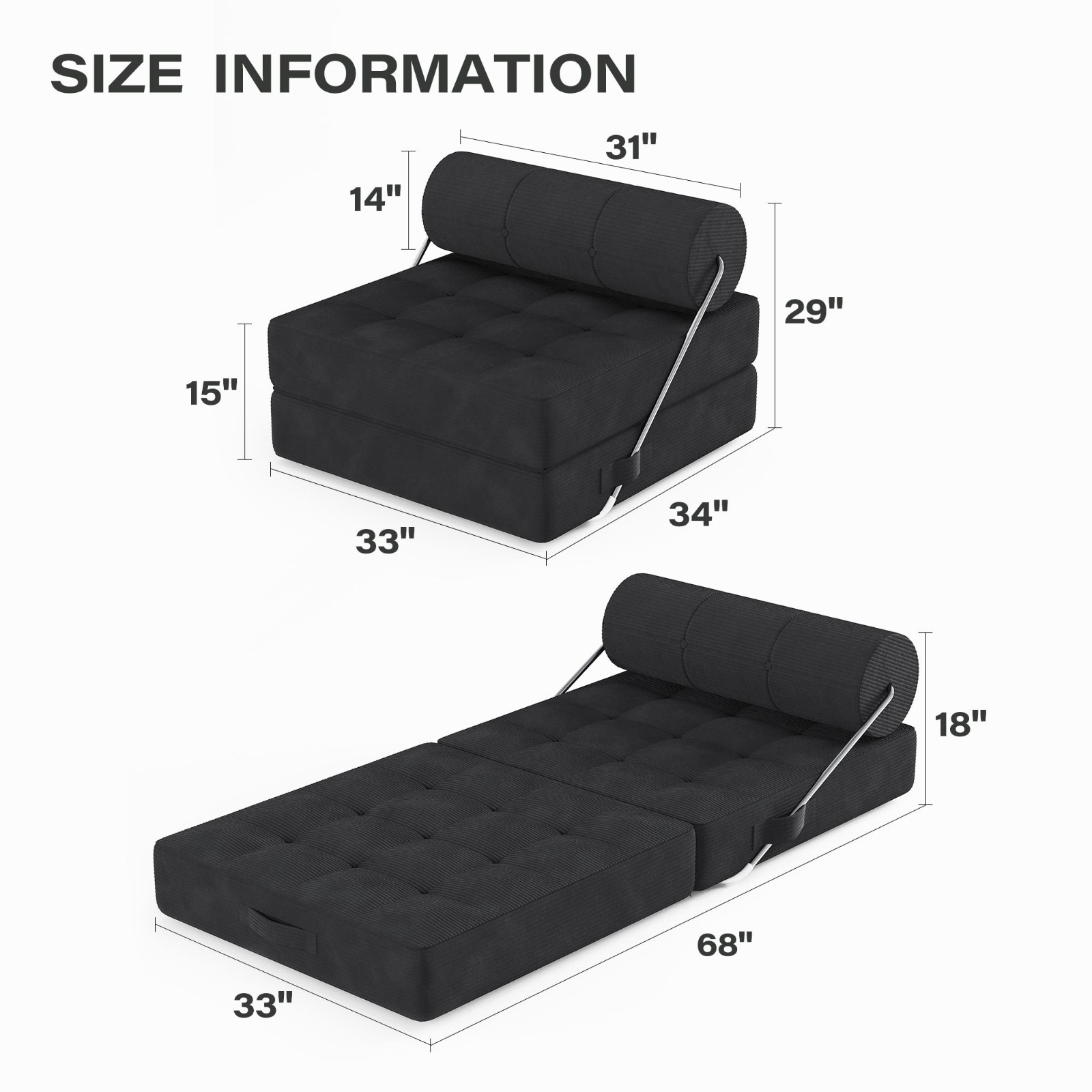 LAUSAINT HOME Sleeper Chair Folding Foam Beds, Portable Sleepover Sofa Bed