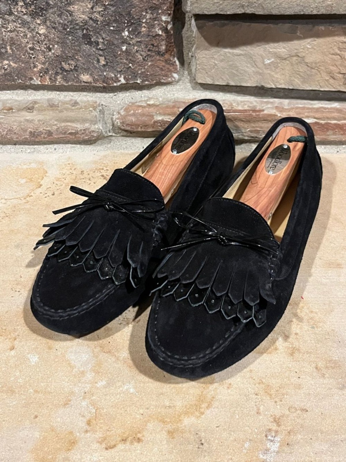 M. Gemi Black Suede Kiltie Bow Driving Loafers