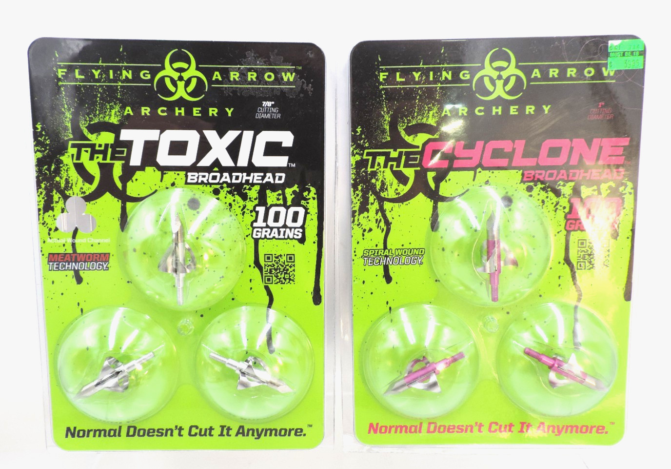 Lot (2 Packs of 3) Flying Arrow Archery 100 Grain Broadheads Cyclone & Toxic