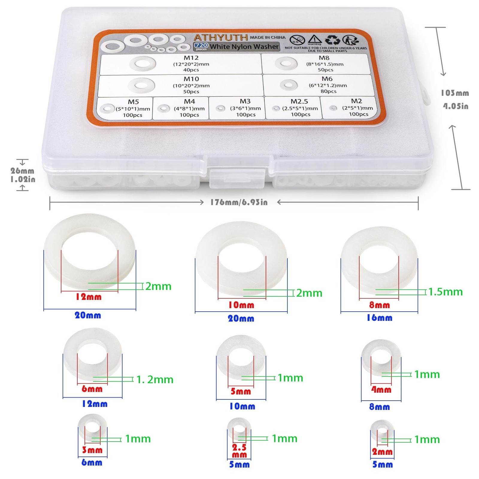 Nylon Flat Washers Assortment Kit for Mechanical and Electrical Use, 9 Sizes ...