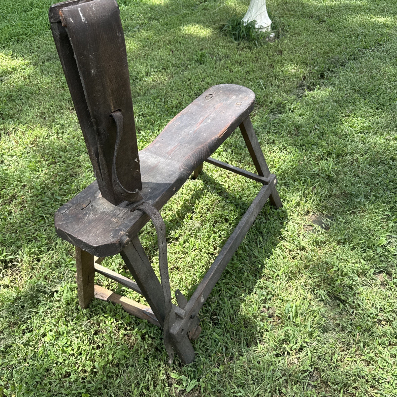 Antique Primitive Saddlemaker's Bench Stool Harness Leather Maker's Bench.