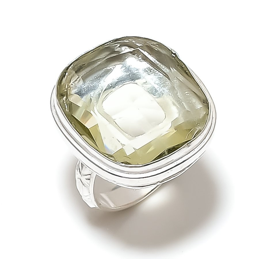 Green Amethyst Gemstone 925 Sterling Silver Gift Jewelry Ring Size 9 R220