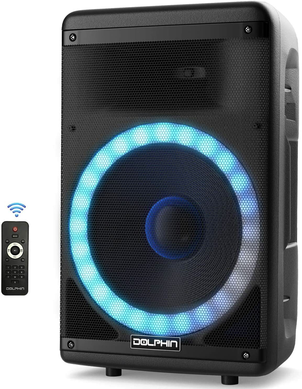 Dolphin SP-1600RBT 15" Portable Party Speaker W/LED Lights Microphone & Remote