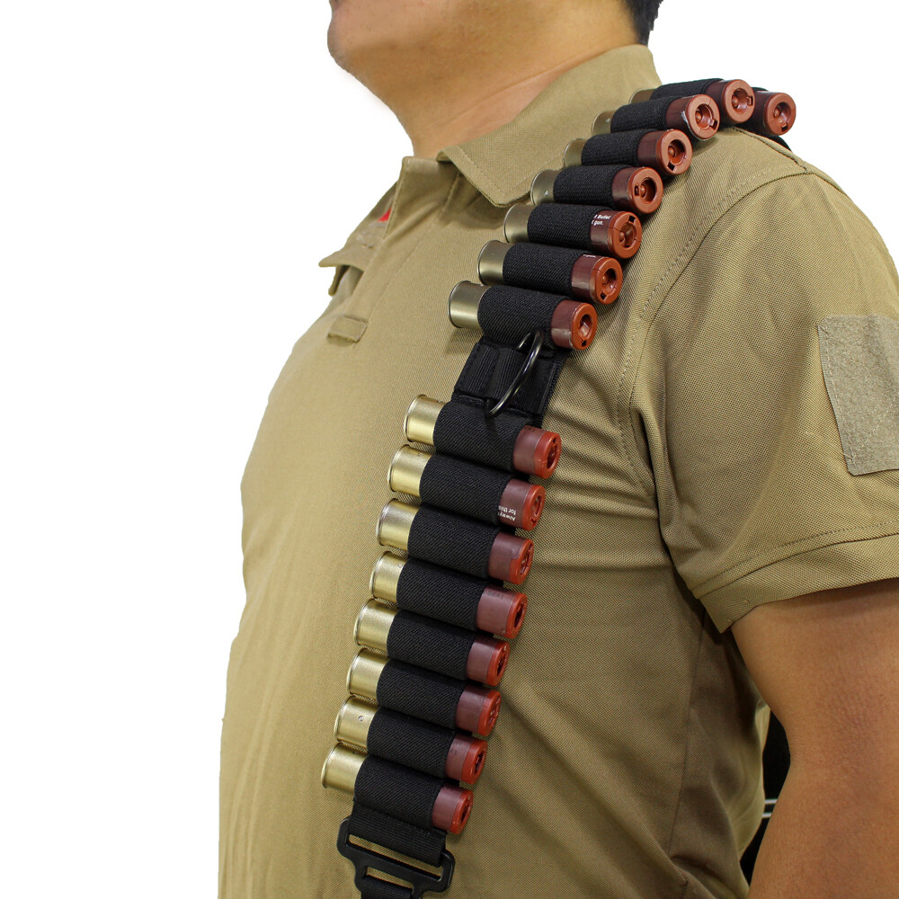 2 Point Non-Slip Adjustable Ammo Sling Shotgun Sling with 16 Shell Holder-Black