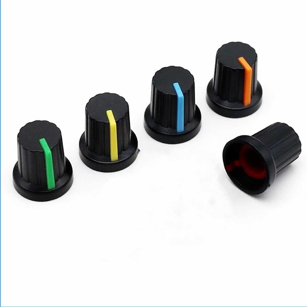 100PCS 6mm Shaft Hole Plastic Threaded Knurled Potentiometer Knobs Cap KIT 15*15