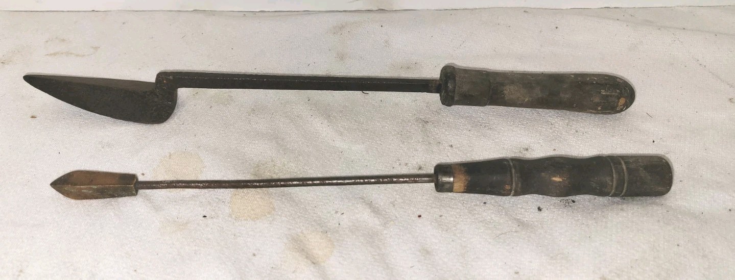 2 Vintage 12" 13" Copper Head Soldering Iron Heat Sink Wood Handle